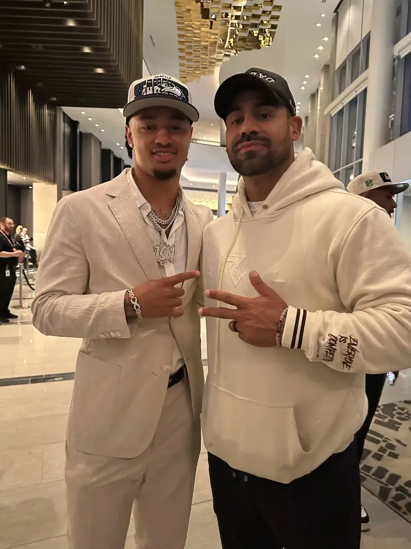 Craig LeBlanc with Jaxon Smith-Njigba of the Seattle Seahawks at an NFL Draft event